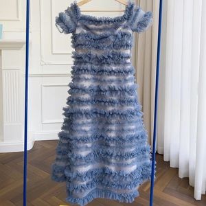 Sequin ruffle mesh blue dress